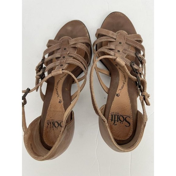 Soft Womens Solana Sandal 7 W Wide Buckle Strappy Heels Brown Leather G… - Picture 7 of 10